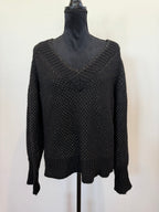 Veronica Beard Mirnie Metallic V-Neck Sweater – Black/Gold