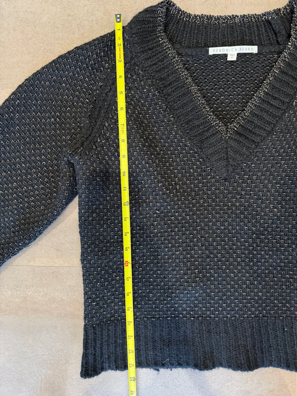 Veronica Beard Mirnie Metallic V-Neck Sweater – Black/Gold