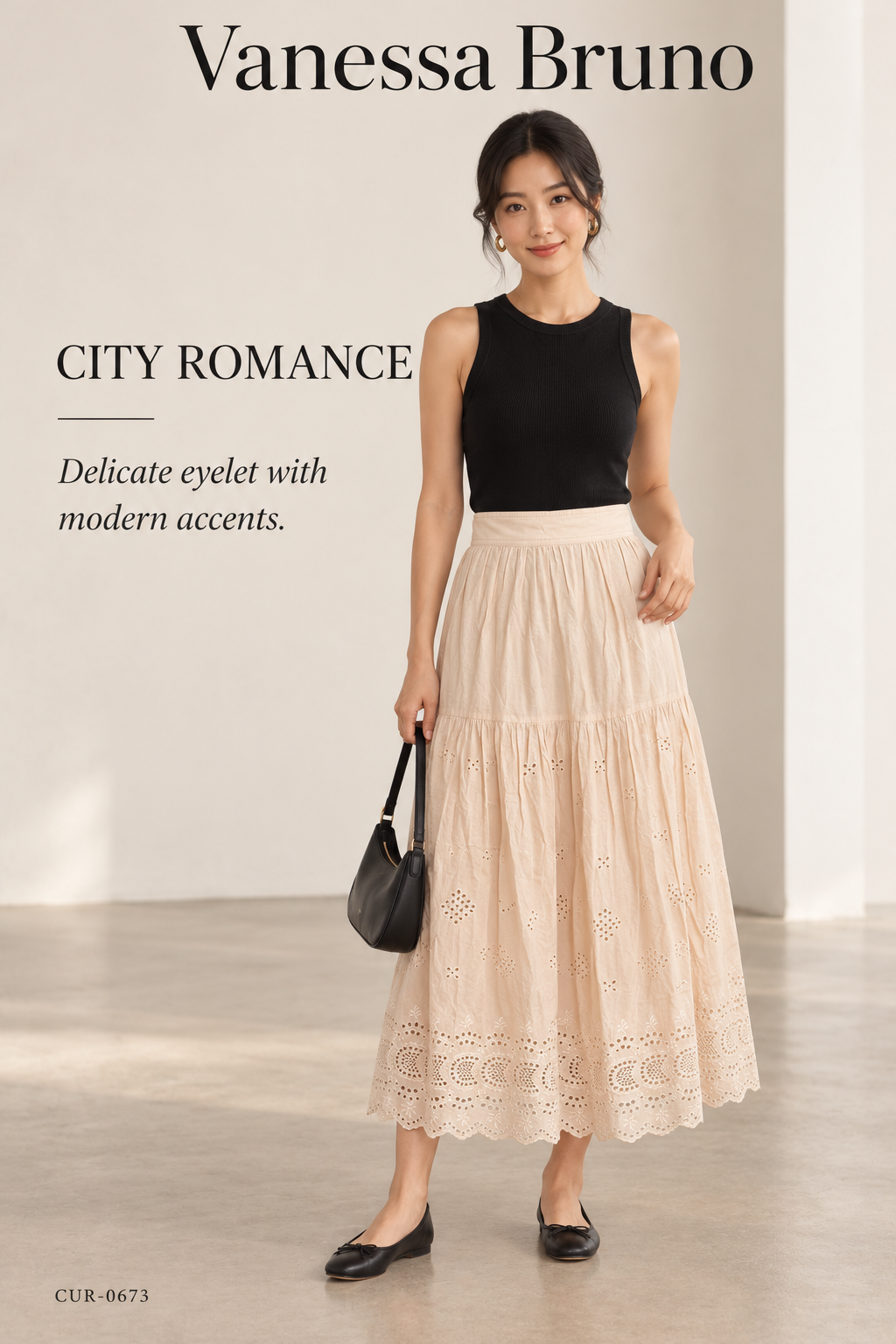Vanessa Bruno Broderie Anglaise Tiered Midi Skirt – Cream