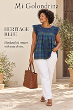 Mi Golondrina Handcrafted Plaid Blouse – Green / Navy