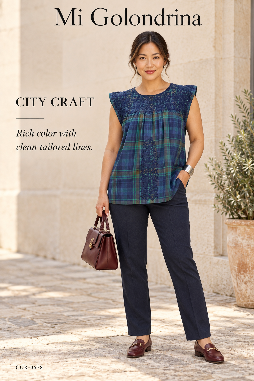 Mi Golondrina Handcrafted Plaid Blouse – Green / Navy