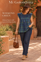 Mi Golondrina Handcrafted Plaid Blouse – Green / Navy