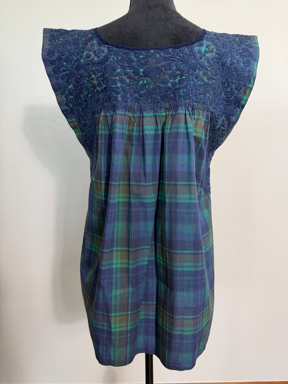 Mi Golondrina Handcrafted Plaid Blouse – Green / Navy