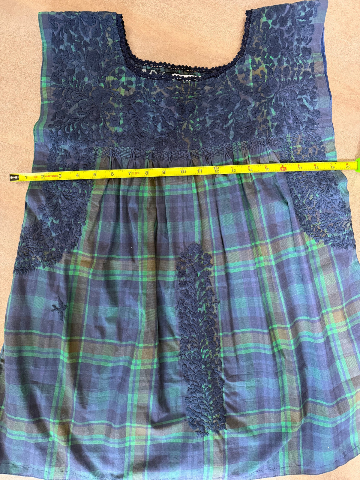 Mi Golondrina Handcrafted Plaid Blouse – Green / Navy