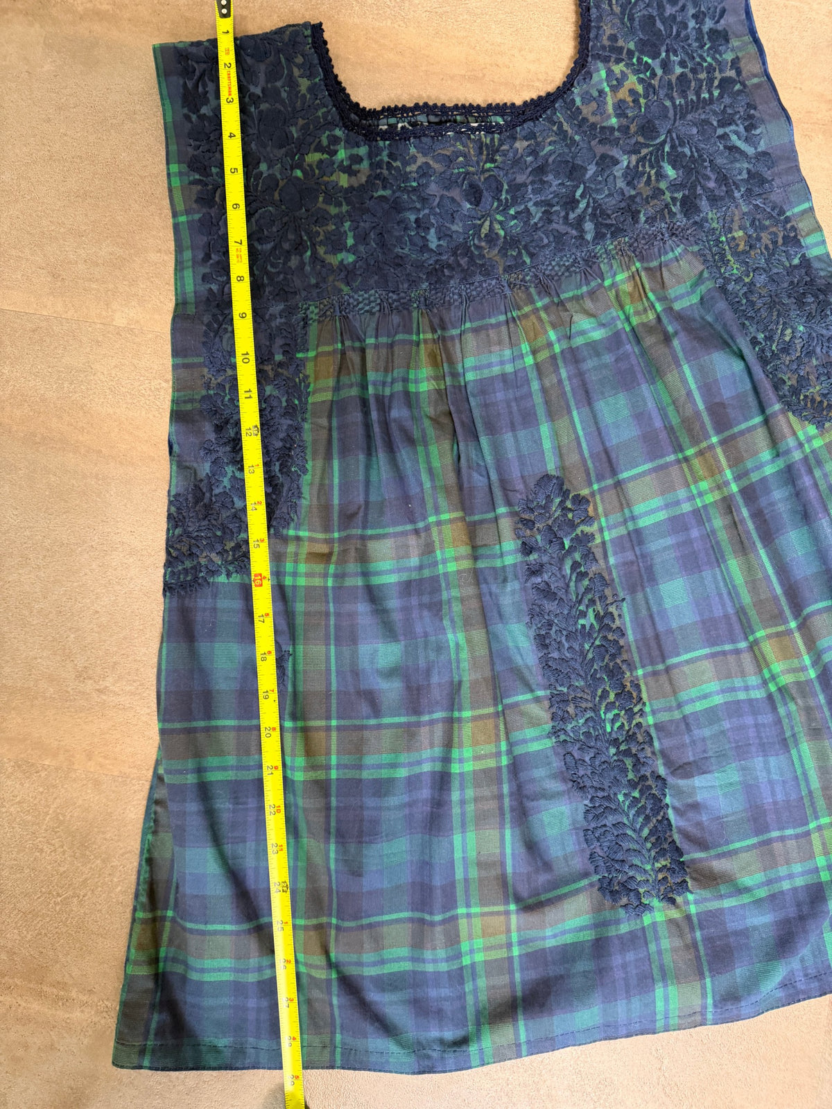Mi Golondrina Handcrafted Plaid Blouse – Green / Navy