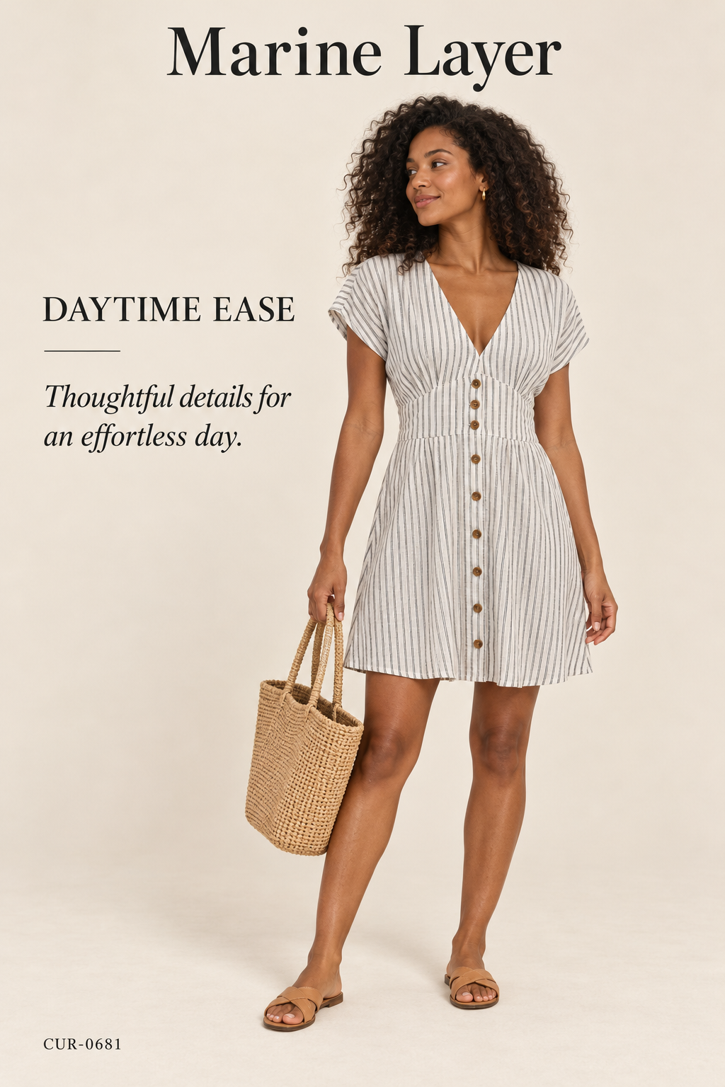 Marine Layer Camila Hemp-Blend Mini Dress – Grey / White Stripe