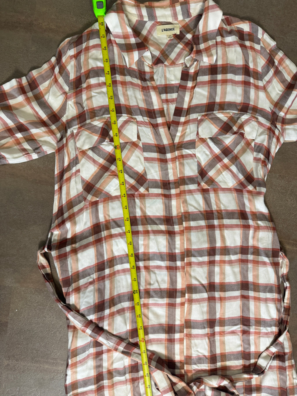 L'AGENCE Cameron Long Shirtdress – White Plaid