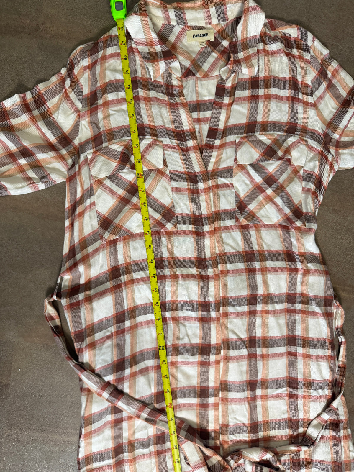 L'AGENCE Cameron Long Shirtdress – White Plaid